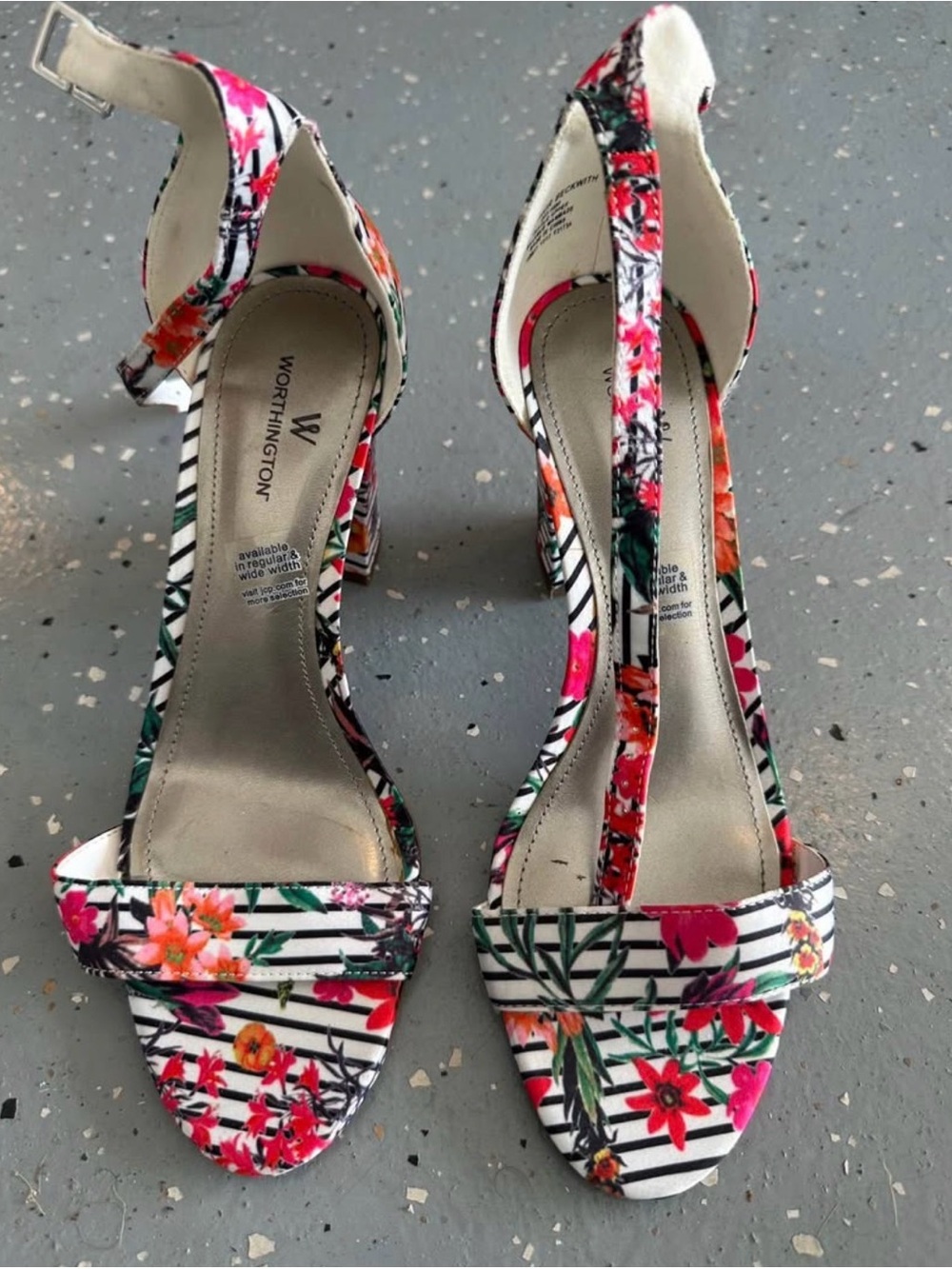 Worthington Floral Strappy Heels in White, Pink and Green